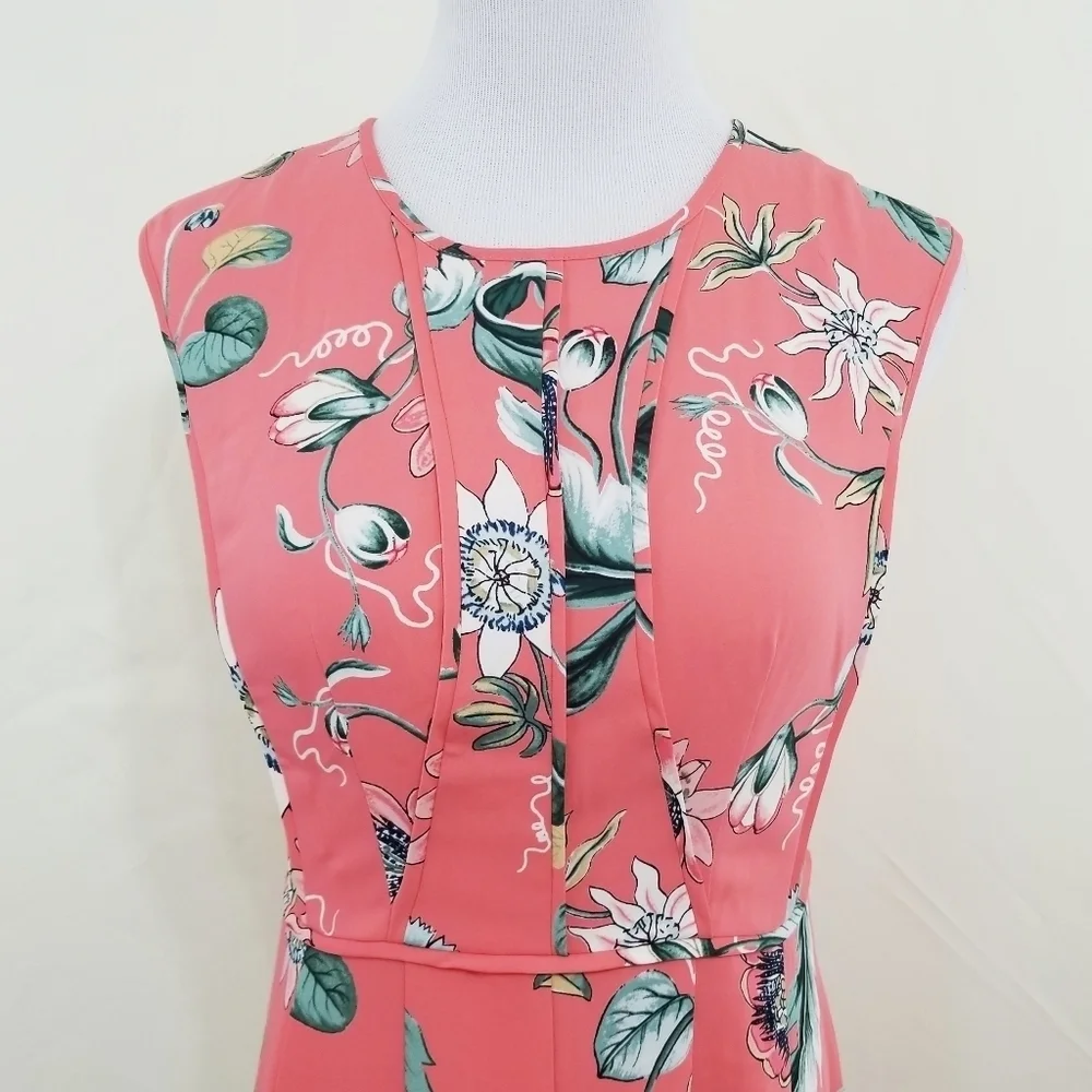 Ann Taylor Coral Oasis dress floral sleeveless flared women's size 0 - Picture 5 of 7